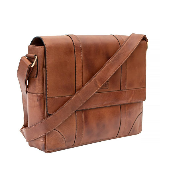 Primehide Ridgeback Leather 17" Laptop Messenger Bag Brown