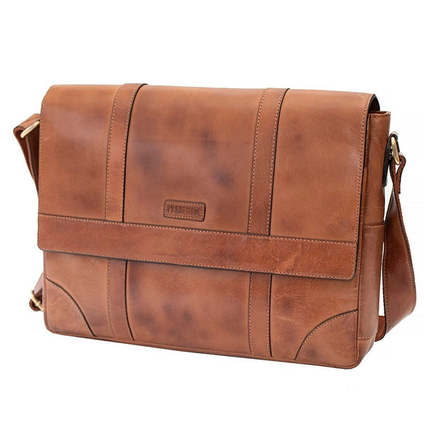 Primehide Ridgeback Leather 17" Laptop Messenger Bag Brown