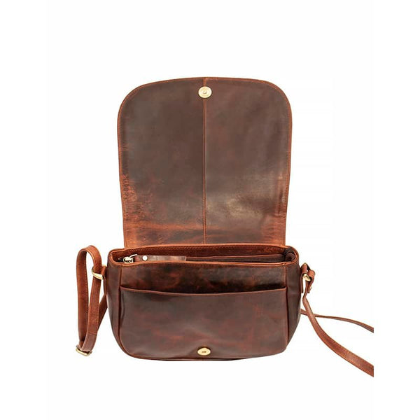 Primehide Roma Full Flap Shoulder Crossbody Bag Brown