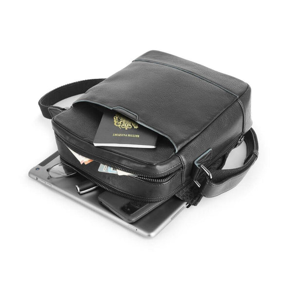 Primehide Secure Zip-Top Leather Messenger Bag For Tablets & Travel Theo Hudson