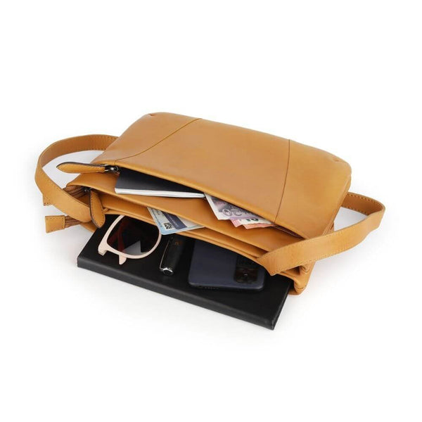 Primehide Waxy Leather Crossbody Bag With Triple Compartment Rose Chester