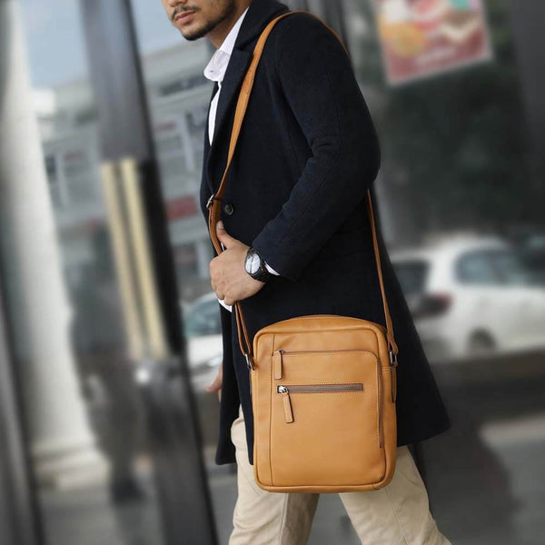 Primehide Waxy Leather Messenger Bag With Organiser & Tablet Pocket Frankie Chester