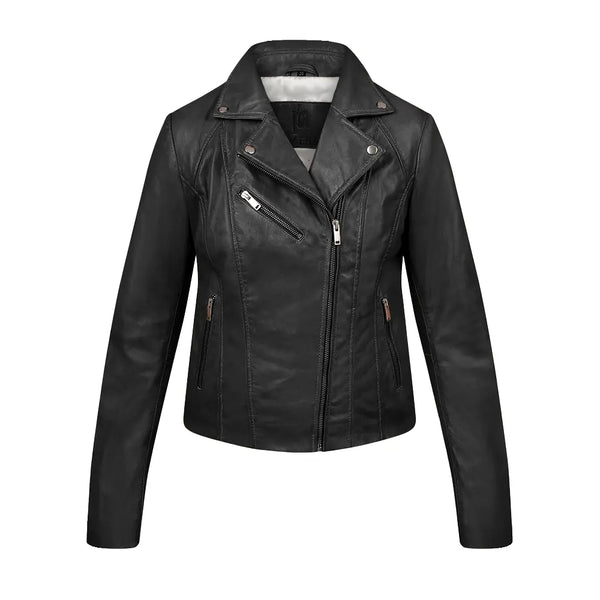 Primehide Women's Black Leather Asymmetric Biker Jacket – Yvonne