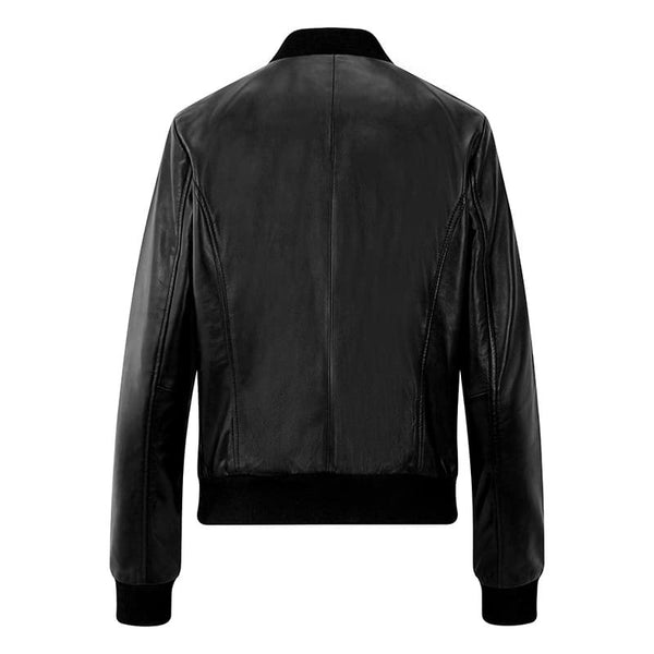 Primehide Women's Black Leather Bomber Jacket - Gabby