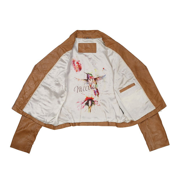 Primehide Women's Brown Leather Asymmetric Biker Jacket – Yvonne