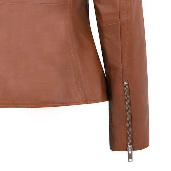 Primehide Women’s Brown Leather Biker Jacket – Celine