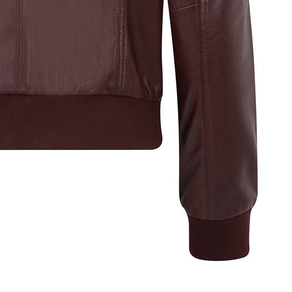 Primehide Women's Burgundy Leather Bomber Jacket - Gabby