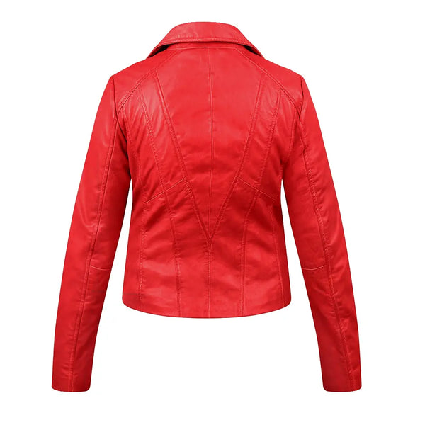 Primehide Women's Red Leather Asymmetric Biker Jacket – Yvonne