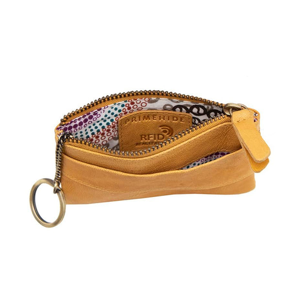 Primehide Yellow Leather Pouch | RFID Secure | Zip Purse & Keyring | Final Sale – Last Stock