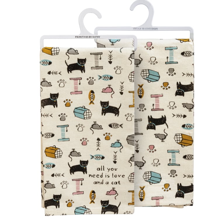 primitives by kathy All You Need Is Love And A Cat Kitchen Towel