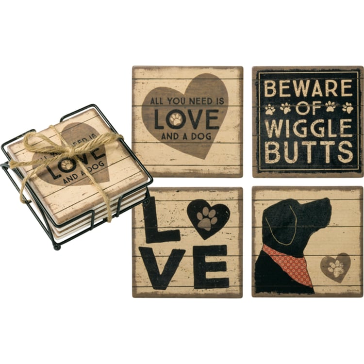 primitives by kathy All You Need Is Love And A Dog Coaster Set