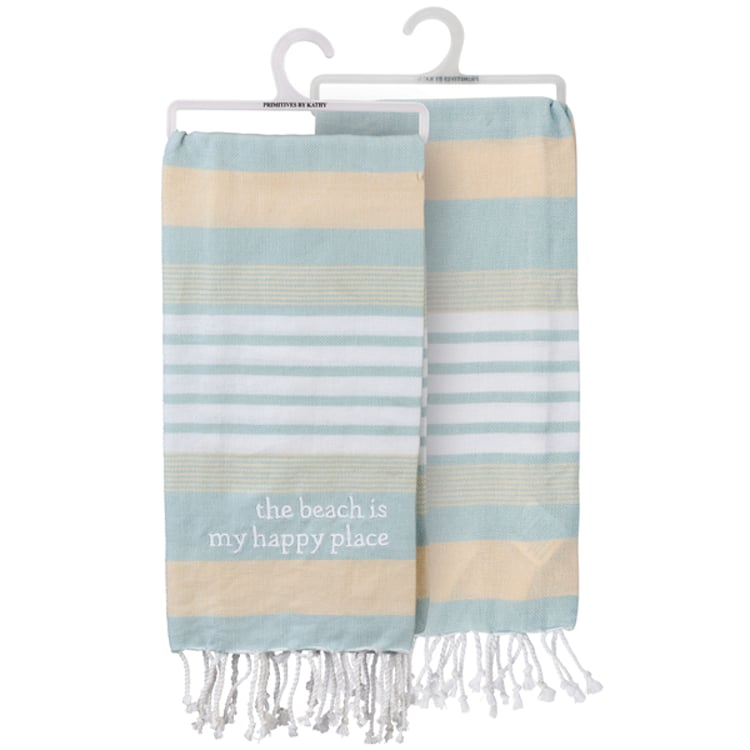 primitives by kathy Beach Is My Happy Place Striped Kitchen Towel