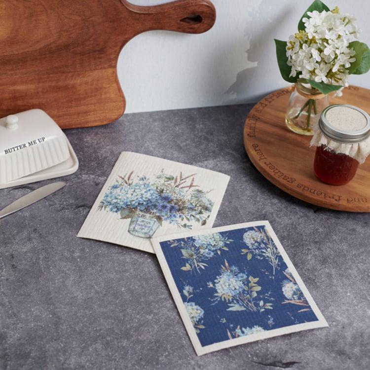 Primitives By Kathy Blue Floral Swedish Dishcloth Set