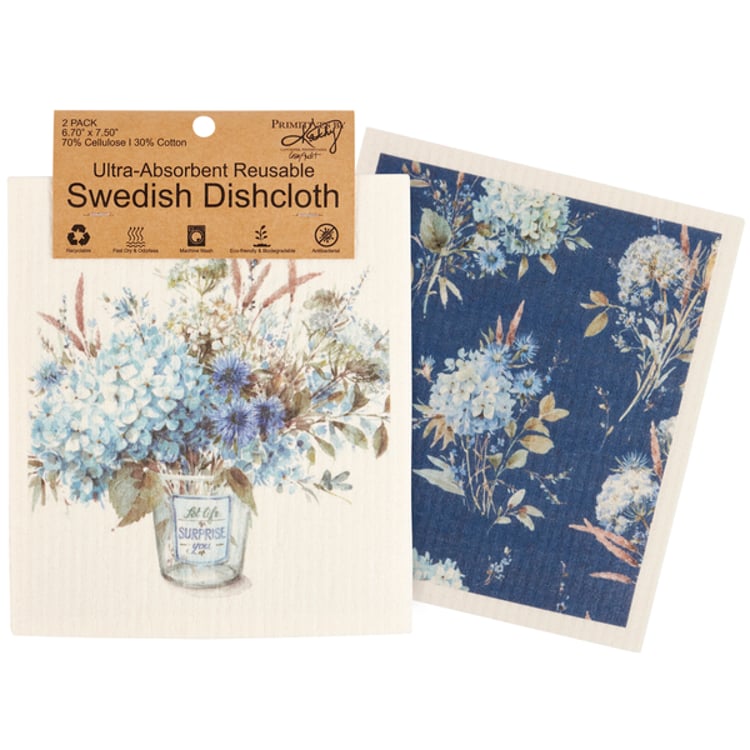 primitives by kathy Blue Floral Swedish Dishcloth Set