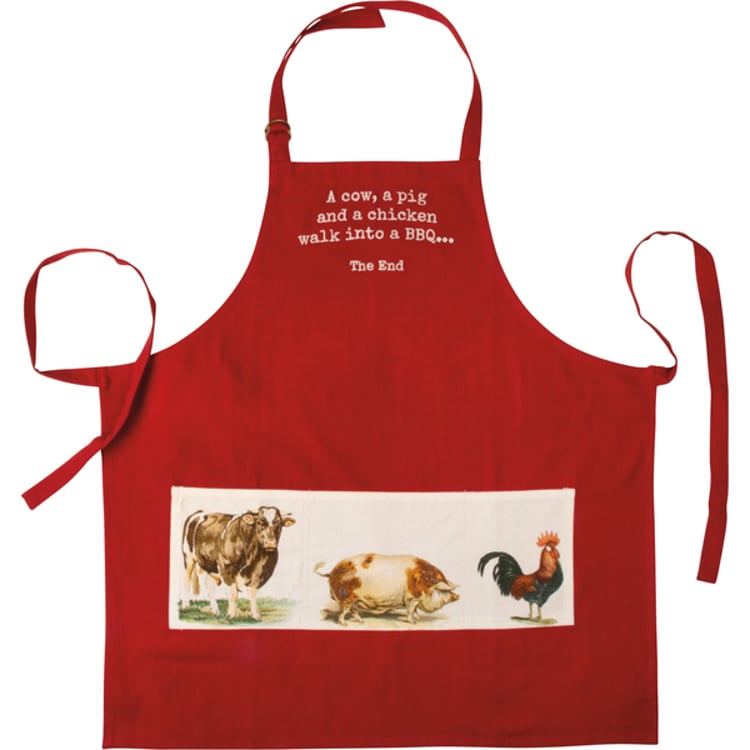 Primitives By Kathy Cow Pig & Chicken Walk Into A BBQ The End Apron