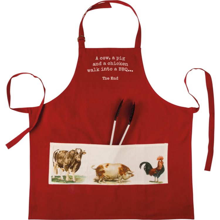 primitives by kathy Cow Pig & Chicken Walk Into A BBQ The End Apron