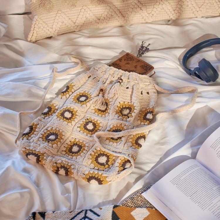 Primitives By Kathy Crochet Sunflower Drawstring Bag