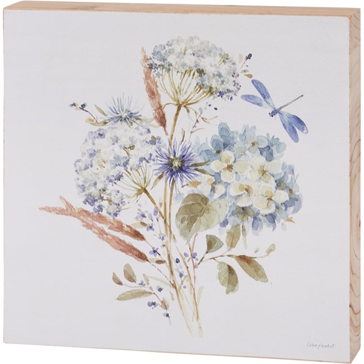 primitives by kathy Dragonfly And Flowers Block Sign