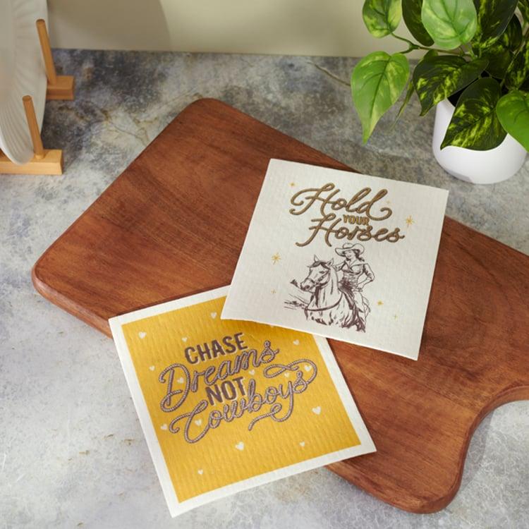 Primitives By Kathy Dreams Not Cowboys Swedish Dishcloth Set