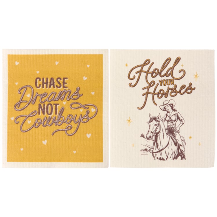 Primitives By Kathy Dreams Not Cowboys Swedish Dishcloth Set