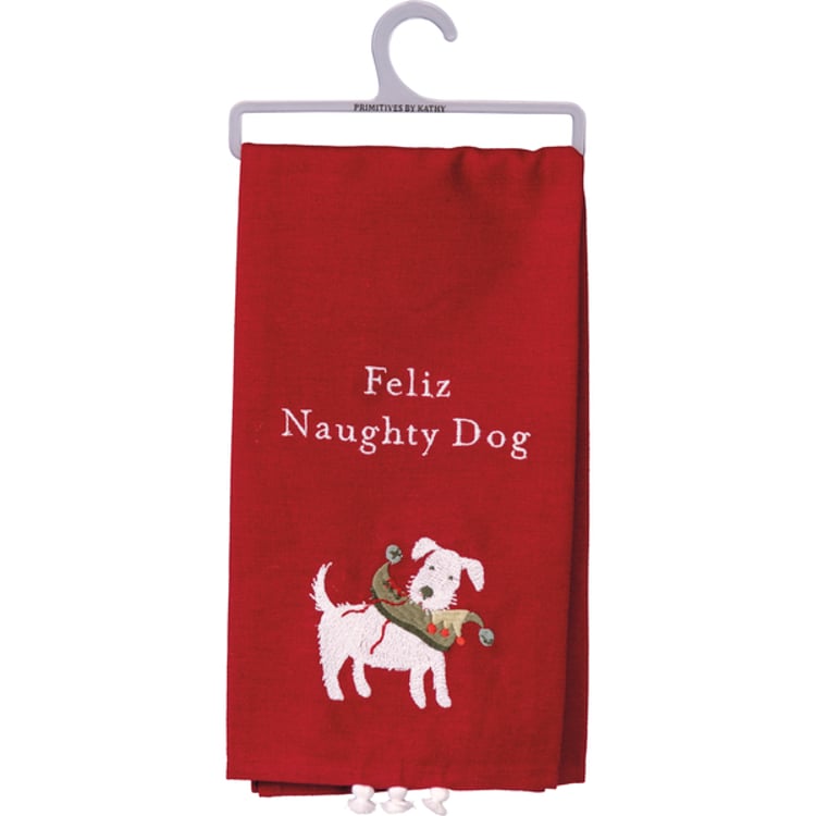 primitives by kathy Feliz Naughty Dog Kitchen Towel