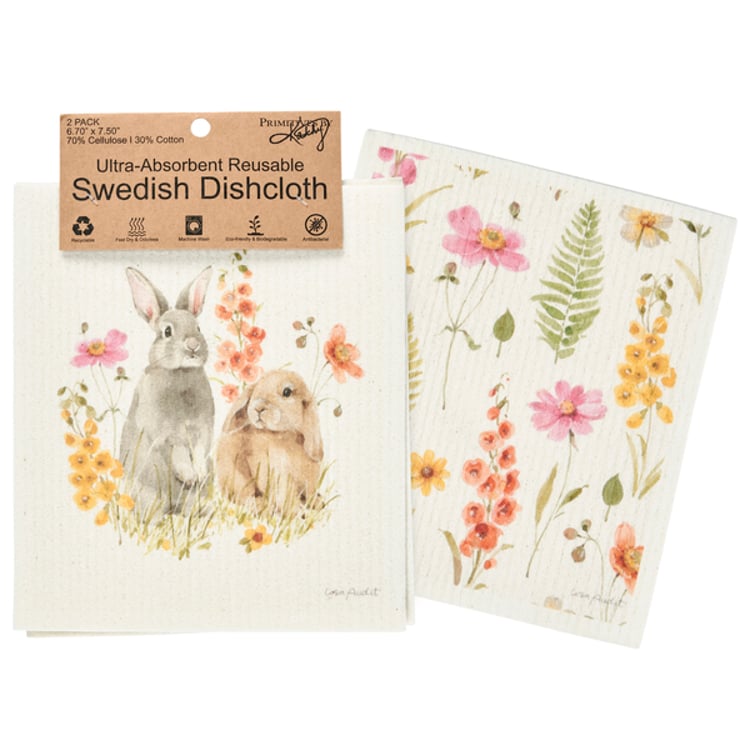 primitives by kathy Flower Bunnies Swedish Dishcloth Set
