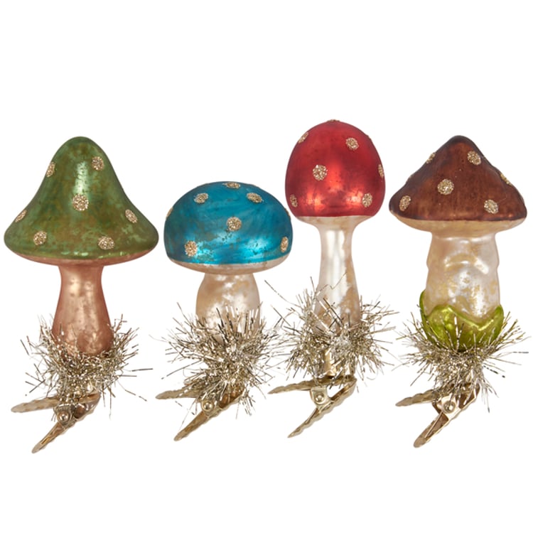 primitives by kathy Glass Vintage Mushroom Ornament Set