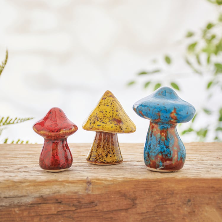 Primitives By Kathy Glazed Wild Mushrooms Figurine Set