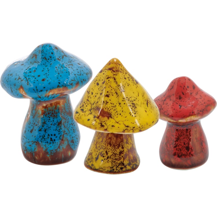 primitives by kathy Glazed Wild Mushrooms Figurine Set