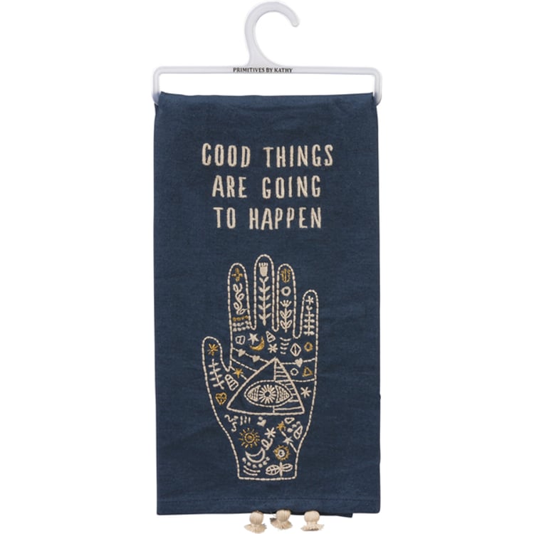primitives by kathy Good Things Are Going To Happen Celestial Kitchen Towel