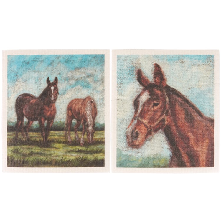 Primitives By Kathy Grazing Horses Swedish Dishcloth Set