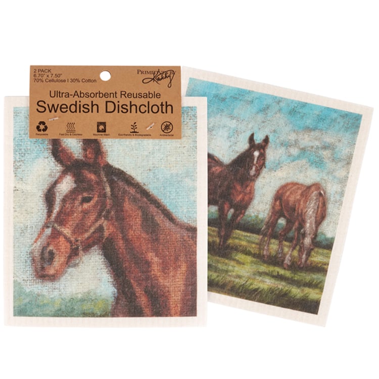 primitives by kathy Grazing Horses Swedish Dishcloth Set