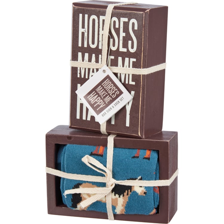 Primitives By Kathy Horses Make Me Happy Box Sign And Sock Set
