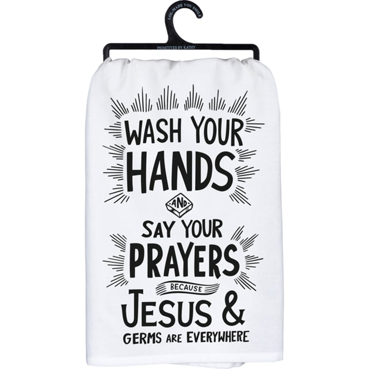 primitives by kathy Jesus & Germs Are Everywhere Kitchen Towel