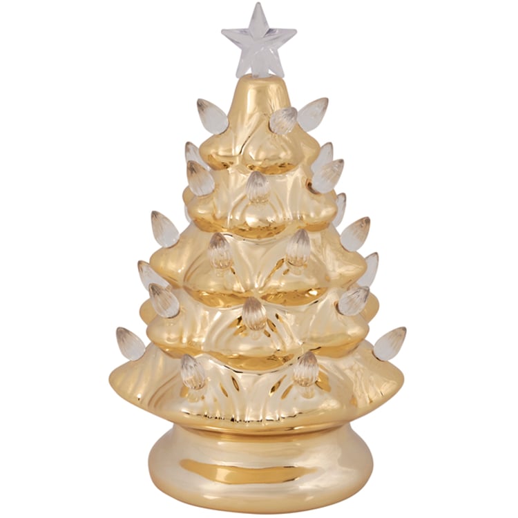 Primitives By Kathy Lighted Gold Ceramic Christmas Tree