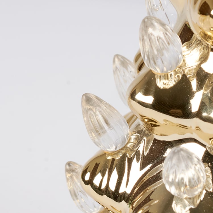 Primitives By Kathy Lighted Gold Ceramic Christmas Tree