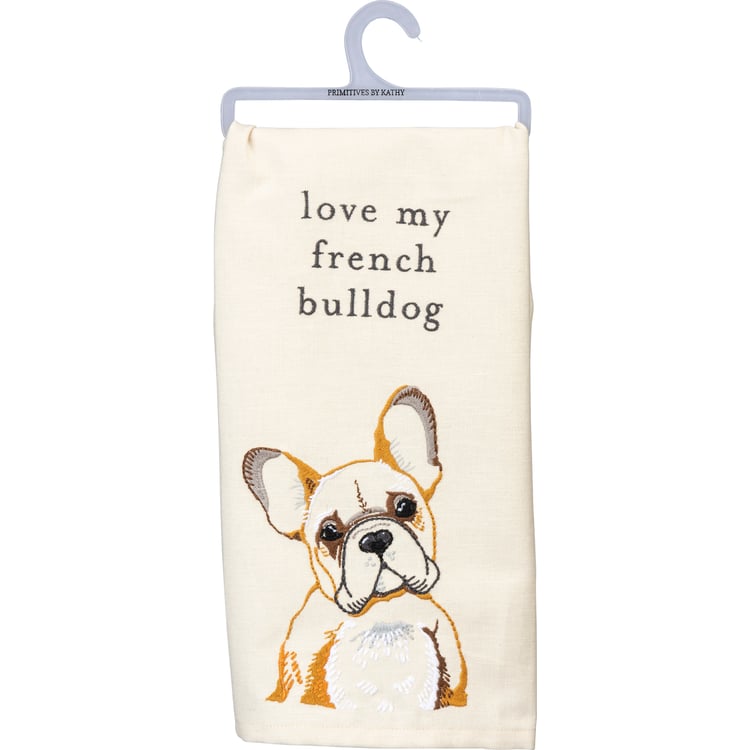 primitives by kathy Love My French Bulldog Kitchen Towel