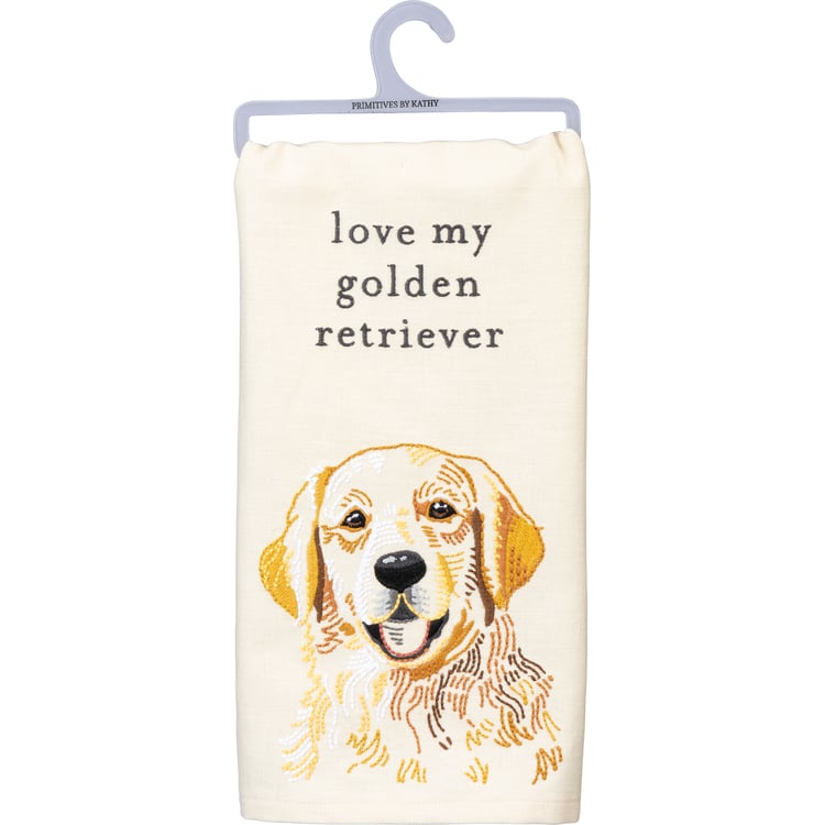 primitives by kathy Love My Golden Retriever Kitchen Towel