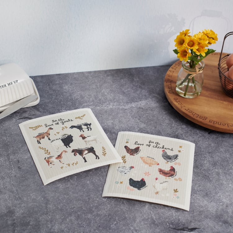 Primitives By Kathy Love Of Goats Swedish Dishcloth Set