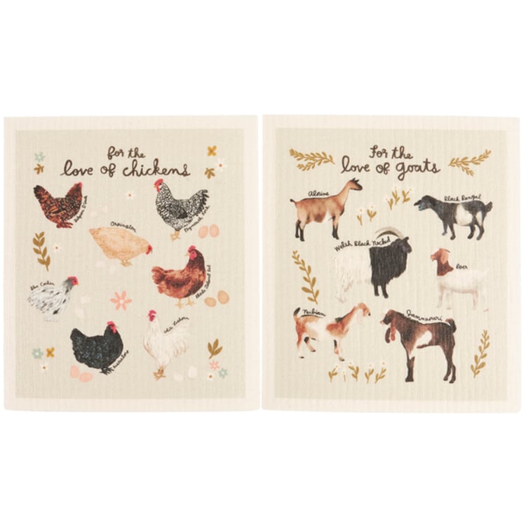 Primitives By Kathy Love Of Goats Swedish Dishcloth Set