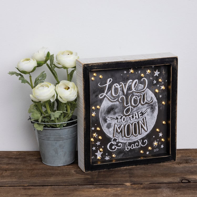 Primitives By Kathy Love You To The Moon And Back Lighted Chalk Sign