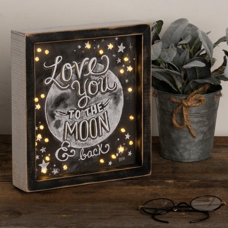 Primitives By Kathy Love You To The Moon And Back Lighted Chalk Sign