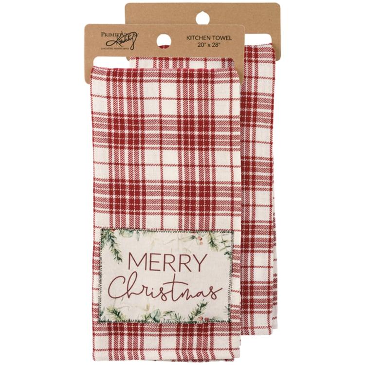 primitives by kathy Merry Christmas Red Plaid Kitchen Towel