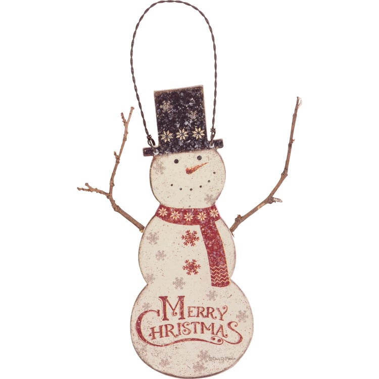 primitives by kathy Merry Christmas Snowman Ornament
