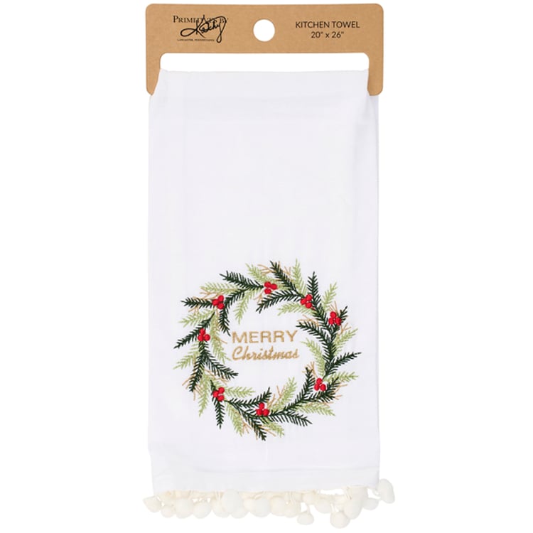 primitives by kathy Merry Christmas Wreath Kitchen Towel