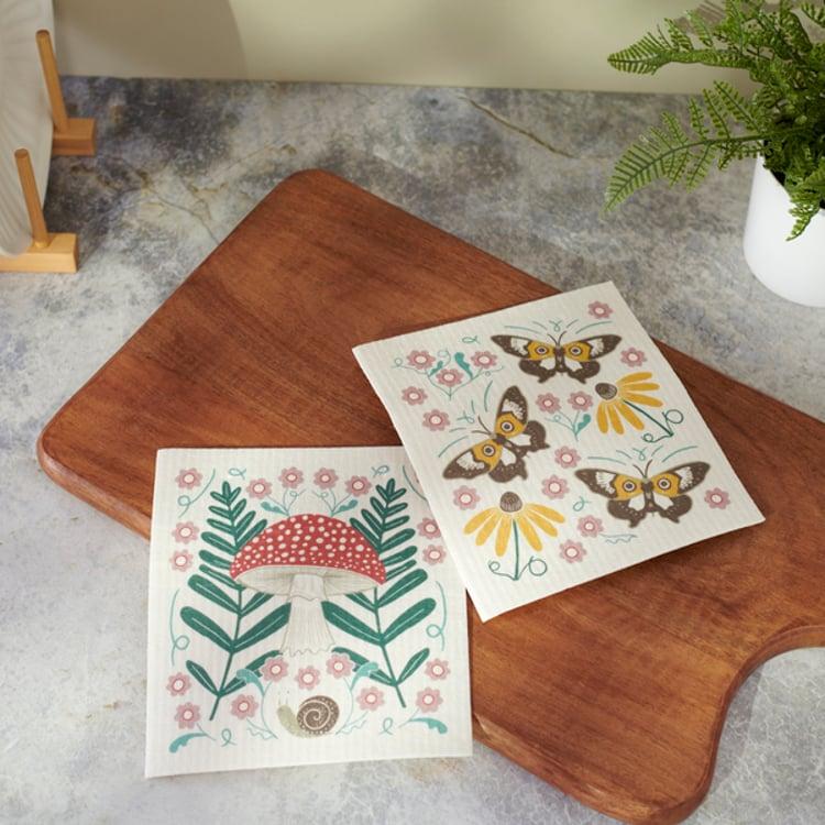 Primitives By Kathy Mushroom Art Swedish Dishcloth Set