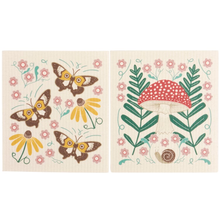 Primitives By Kathy Mushroom Art Swedish Dishcloth Set