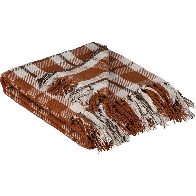 primitives by kathy Orange Fall Plaid Throw Blanket