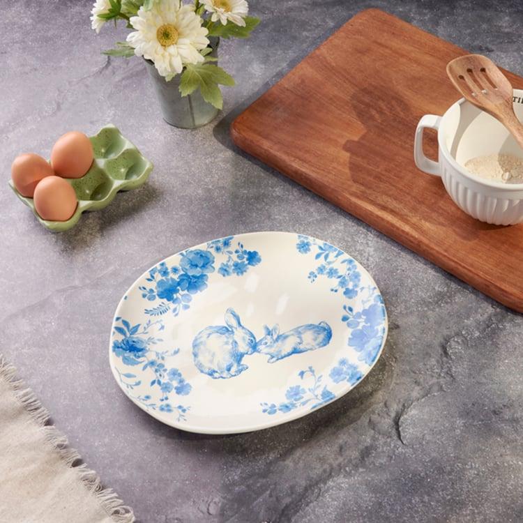 Primitives By Kathy Oval Blue Floral Rabbit Platter
