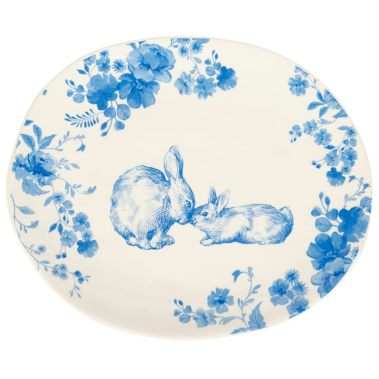 primitives by kathy Oval Blue Floral Rabbit Platter